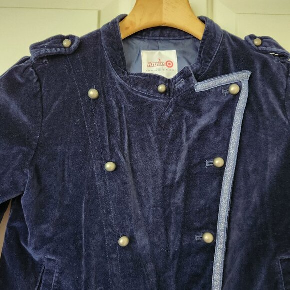Annie Girls Military Style Navy Blue Velvet Jacket Patches Ribbon Cute Dressy - Picture 6 of 12